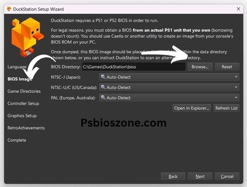 Adding PS1 BIOS on DuckStation for PC
